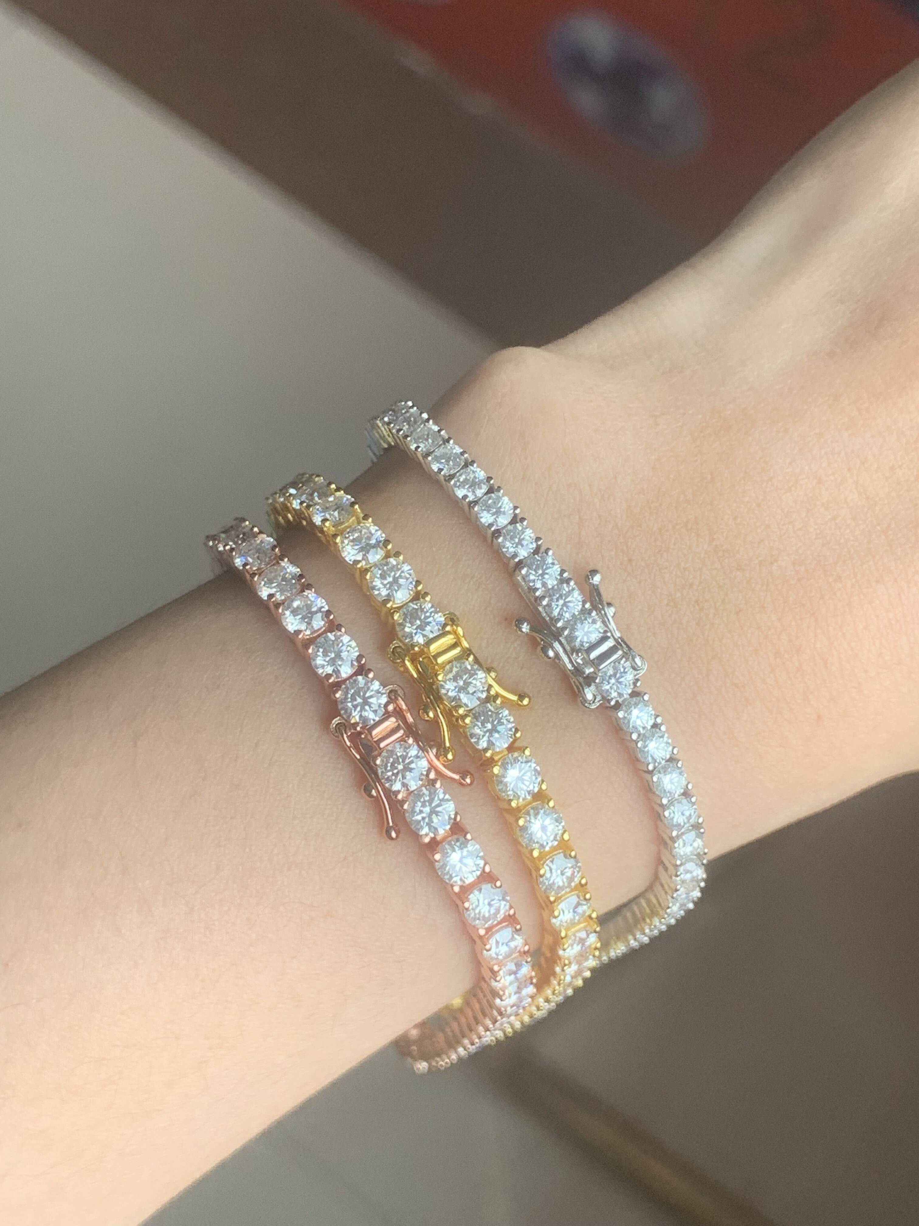 Fashion 9K Tennis Bracelet 4MM DEF VVS Moissanite Diamond Unisex Tennis Bracelet White Gold Bangles Wedding WOMENS Gift