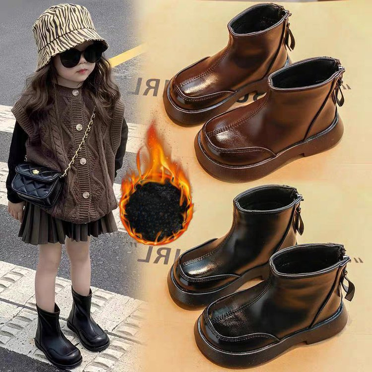 Autumn and winter new girls' boots, children's Martin boots, real leather shoes, women's baby double cotton boots, hiking boots, design
