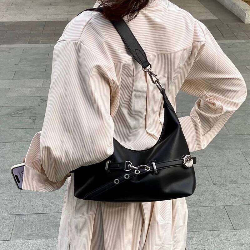 Vintage Faux Suede Hobos Bags For Women Designer Handbag And Purses 2025 New In PU Sequined Belt Buckle Underarm Shoulder