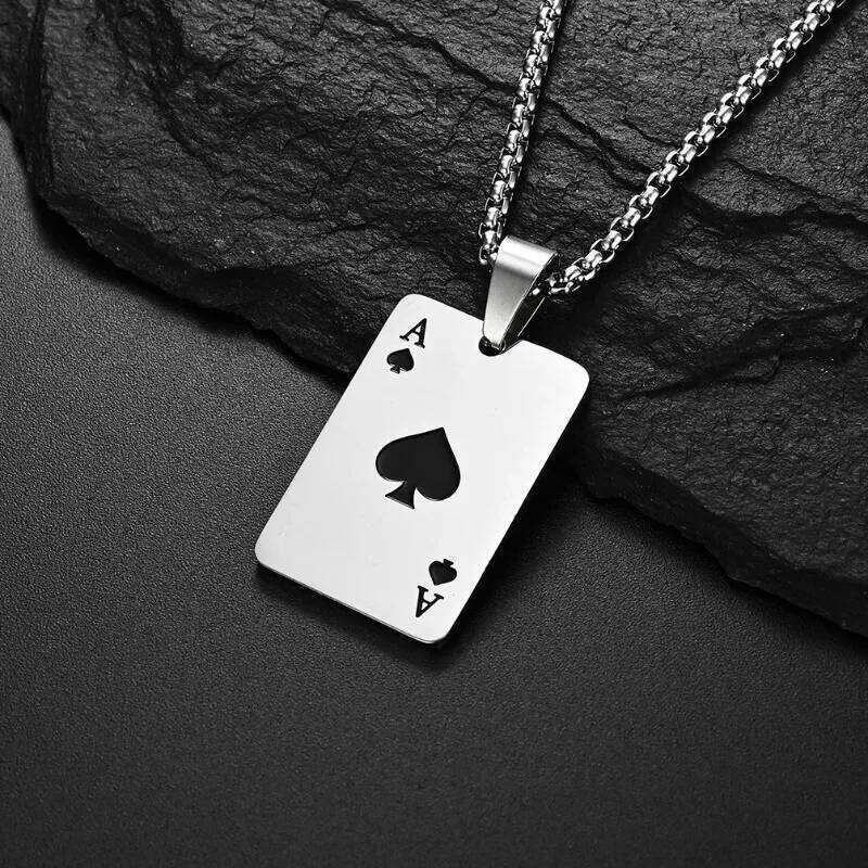 New Stainless Steel Poker Card Ace of Spades Pendant Necklace for Women Men Featuring Playing Cards Jewelry Hip Hop Gifts