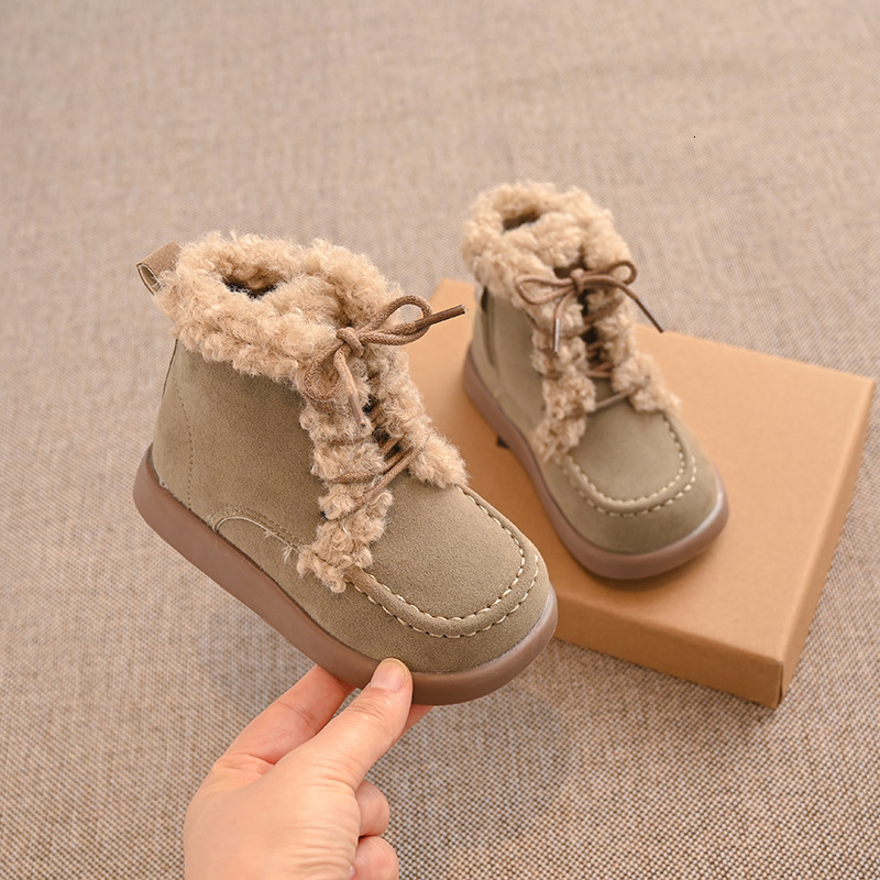 Winter new Korean style children's warm short boots, girls' anti slip side zipper Martin boots, boys' wool lined cotton boots, versatil