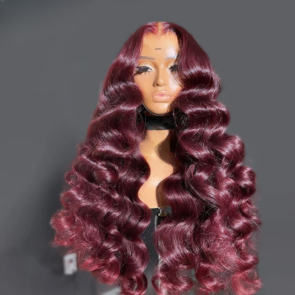Ombre Highlight Red 13X4 Lace Closure Body Wave Wigs Pre Plucked 200% Peruvian 13x6 Lace Frontal Human Hair Wigs Ready To Wear for Women
