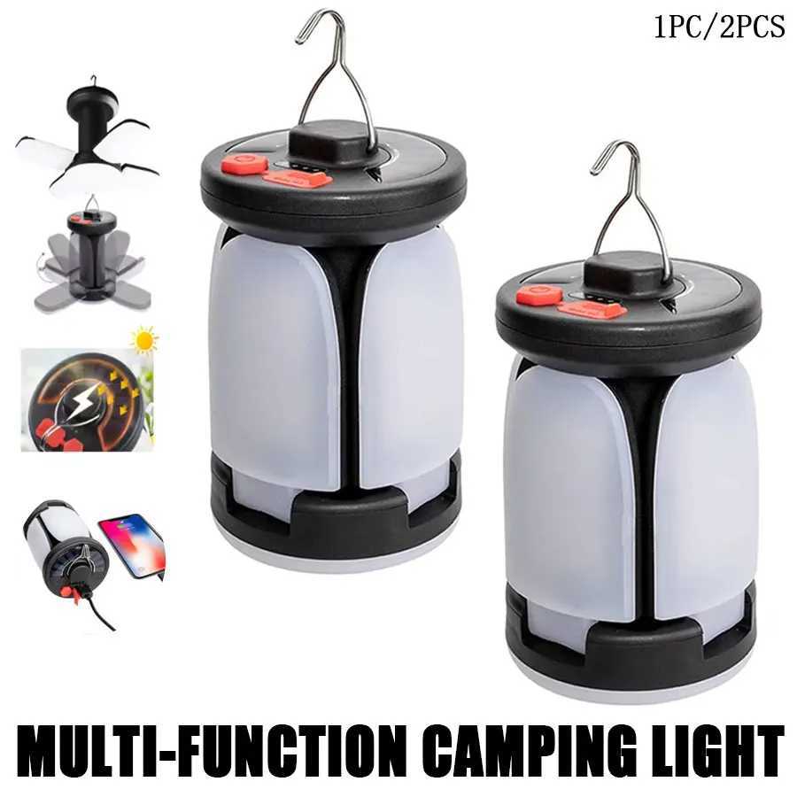 UltraBright Rechargeable LED Camping Lantern Solar Portable Lanterns With Power Bank HandsFree Emergency Lamp HikingFishing C250928