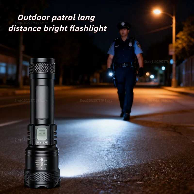 Outdoor patrol flashlight long distance highlights search light portable rechargeable and recoverable for camping safety D250928
