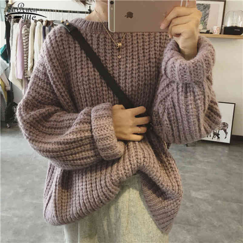 Autumn Winter Korean Vintage Women Sweater Jumper Casual Knitted Green Sweater Women Pullover Loose Sweaters For Women 11629 210518