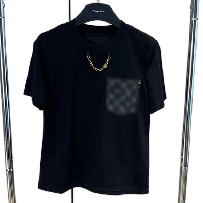 Women logo letter appliqued pocket short sleeve designer summer t-shirts tees SML