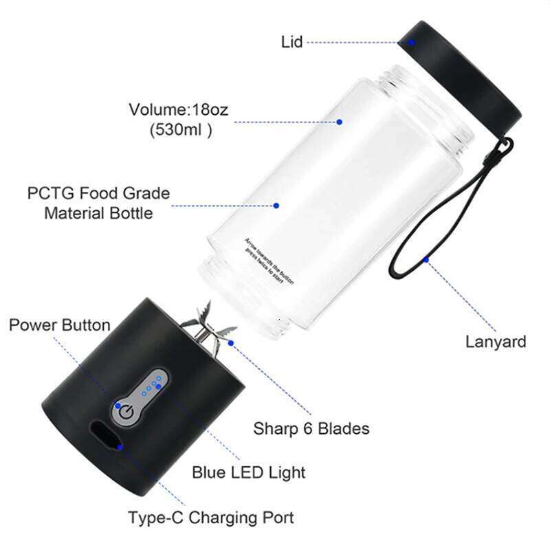 530Ml Powerful Portable For Smoothies Shakes USB Rechargeable Food Processor Fruit Mixer Hine Mini Juicer Blender Cup