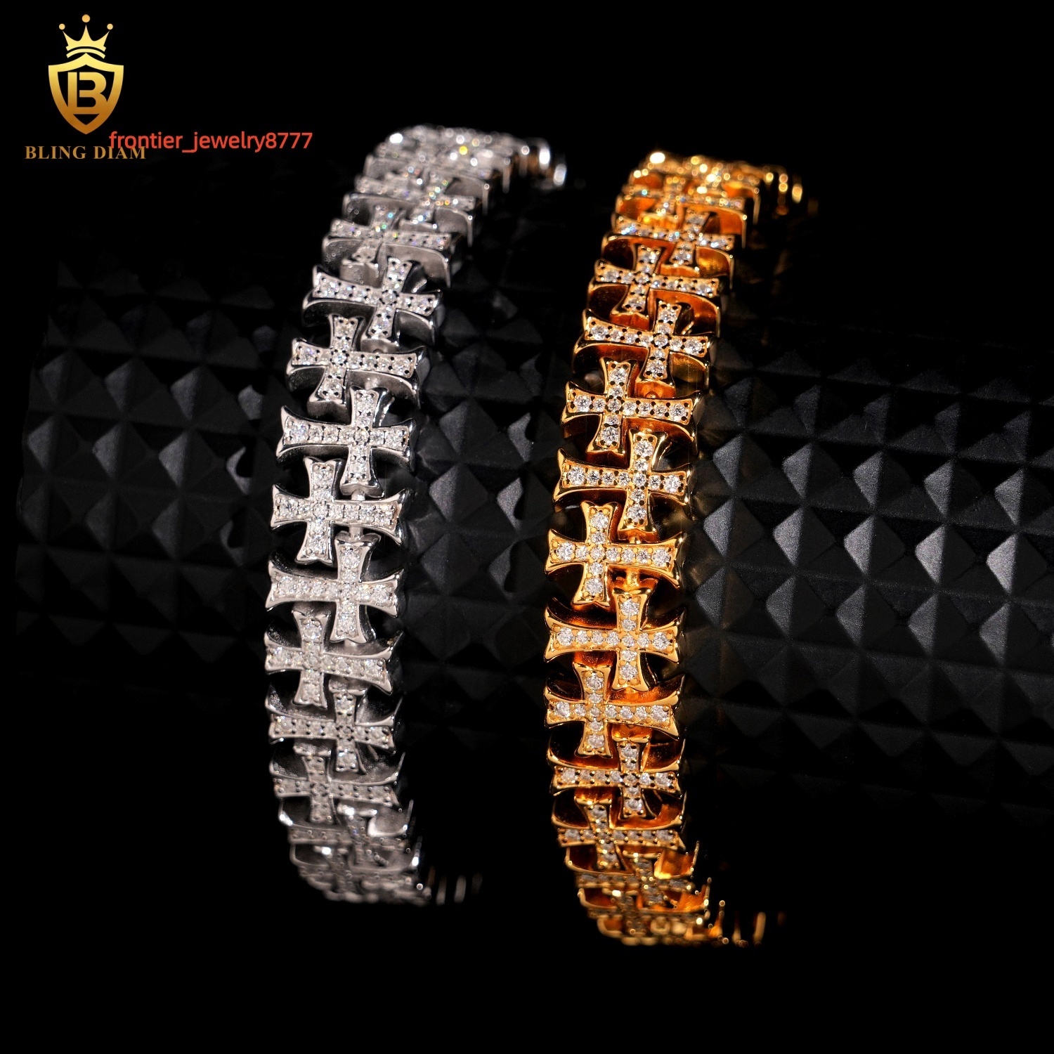 10mm Iced Out Miami Cuban Link Chains Cross Bracelet Hip Hop Rapper 925 Sterling Silver Vvs Real Moissanite Gra Certificate