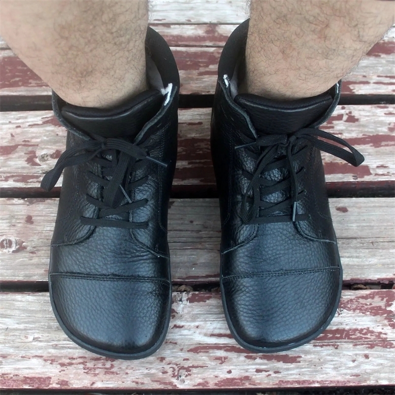 Ladies and gentlemen barefoot leather boots with wool lining zero drop wide BOX241226bj