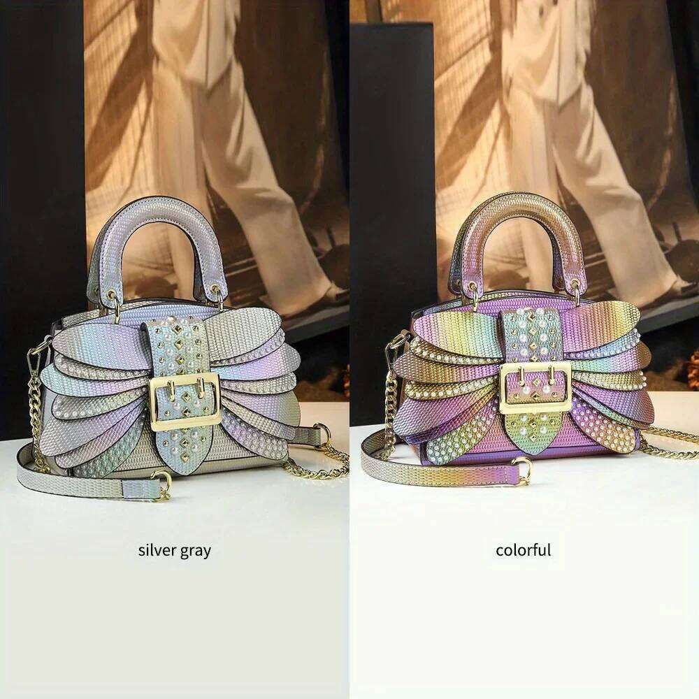 2025 new riveted wing hand-held women's bag, colorful chain crossbody single-shoulder dinner buns mother bag