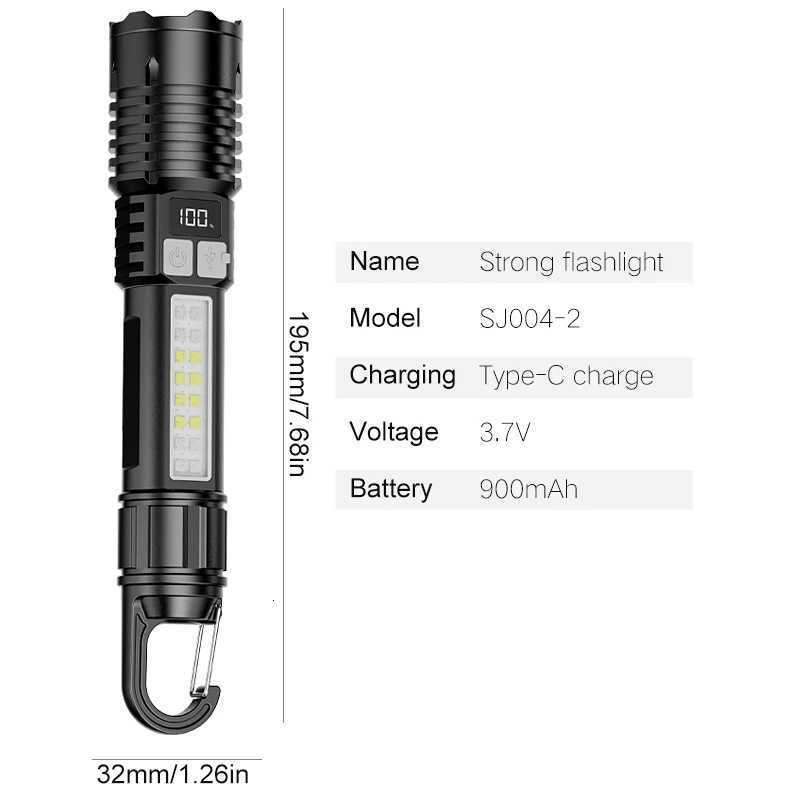 New powerful LED flashlight super bright rechargeable portable super power flashlight outdoor emergency hook camping light D250928