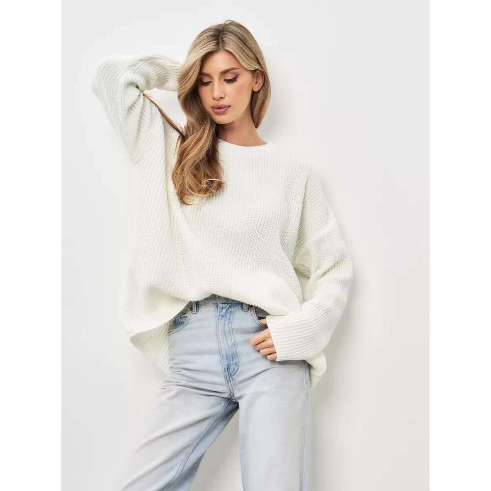 Knitted Long Sleeve Round Neck Loose Straight Base Sweater Top