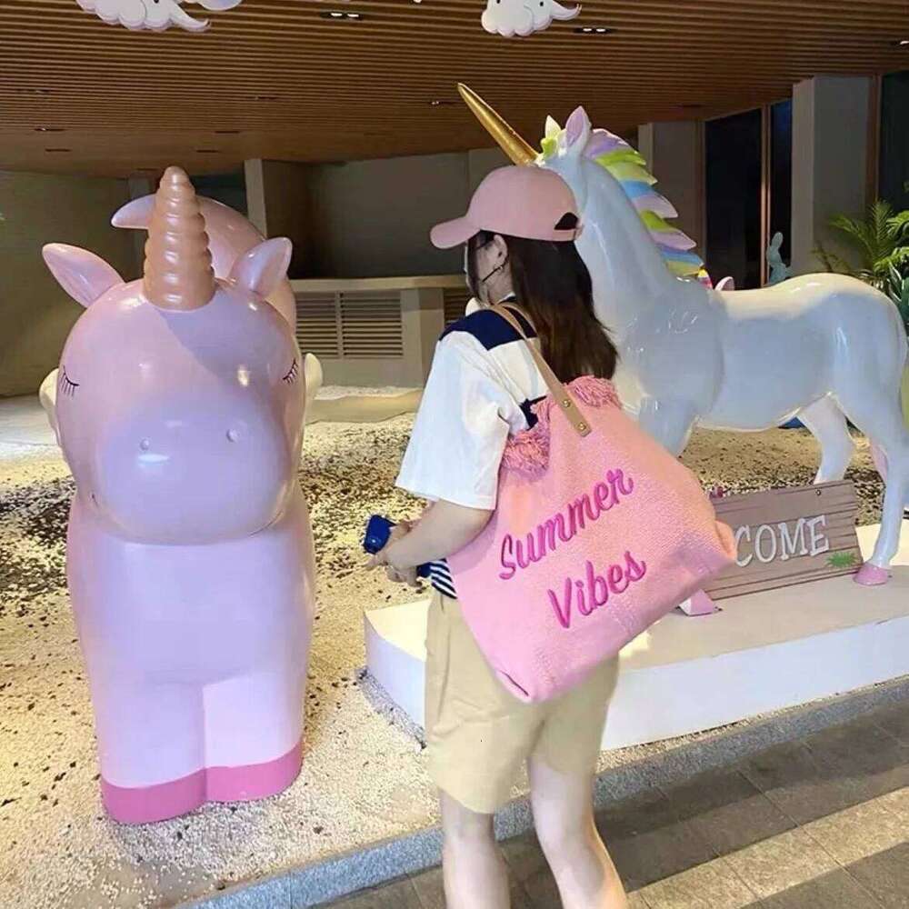 Handbag Woman Design Simple Niche Travel Beach Tote Bag Tassel Letter Embroidery Fashion Large Capacity Shoulder Bags 2022