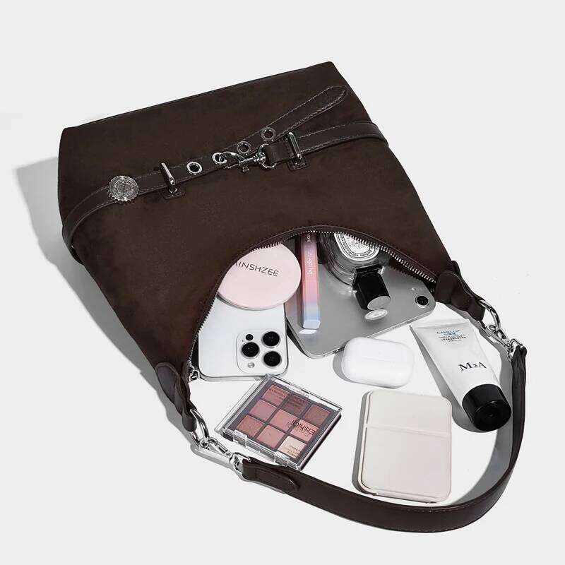 Vintage Faux Suede Hobos Bags For Women Designer Handbag And Purses 2025 New In PU Sequined Belt Buckle Underarm Shoulder