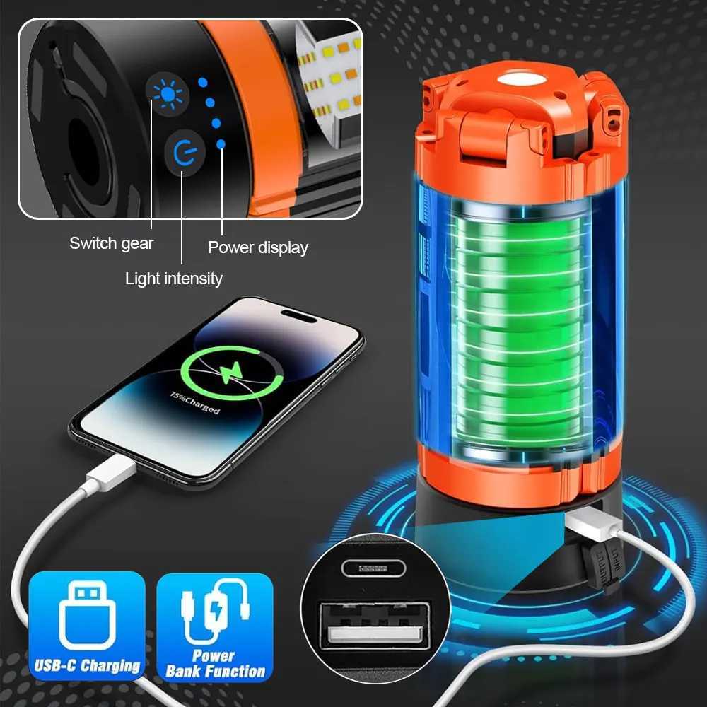 9000mAh Rechargeable Outdoor Hiking Fishing Tent Lamp Super Bright Magnetic Rotatable Telescopic LED RV Camping Lantern C250928