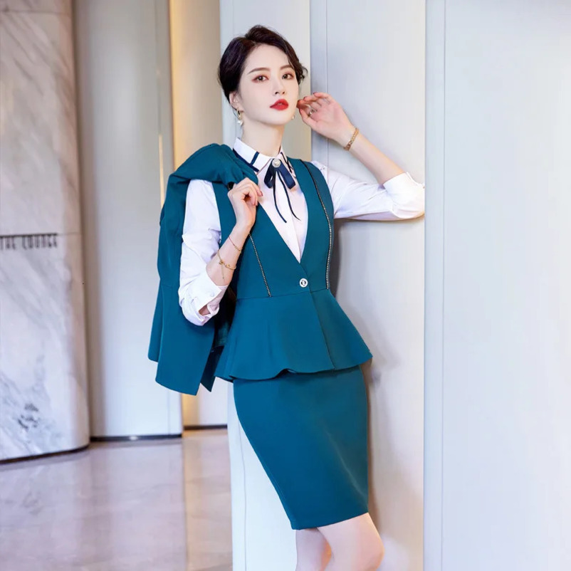 Red Fashion Business Slim Fit Women Vest OL V Neck Formal Office Ladies Coat Plus Size Work Wear Uniforms 240226wtt