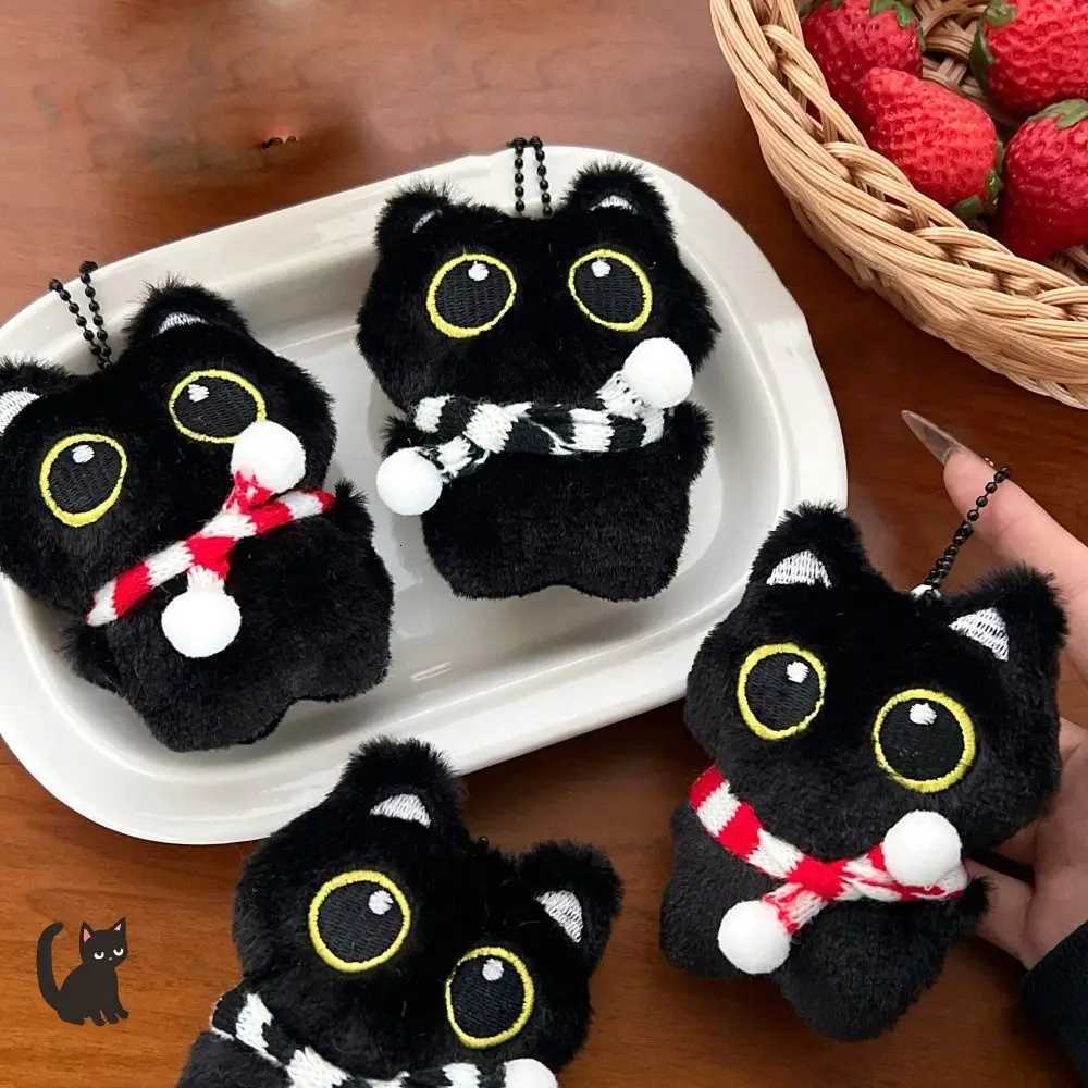 Funny Soft Squeak Scarf Black Cat Pendant Chirping Cartoon Squeeze Plush Keychain Toys Keyring Plush Stuffed Toys CoupleXJ250928