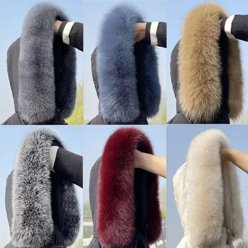 Winter Fox Fur Collar Women Real Fur Shawls Scarf Warm Genuine Leather Grass Down Jacket Cottonpadded Jacket Hood Trims Decor 250928
