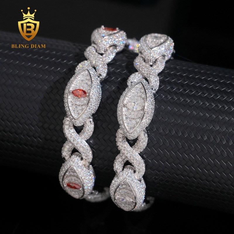 Hot Sale Eye Moissanite Cuban Chain Bracelet Pass Diamond Tester VVS1 Moissanite HipHop 925 Sterling Silver with GRA Certificate