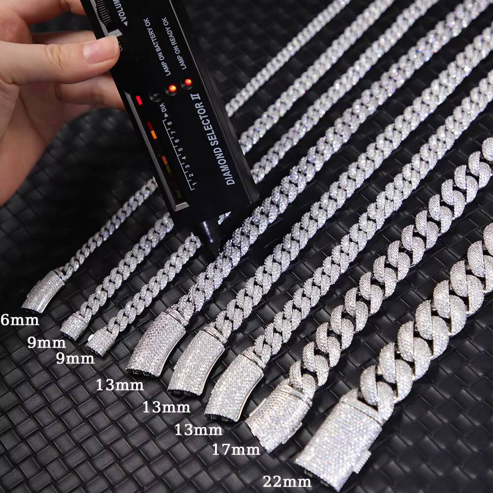 6mm 9mm 13mm Cuban Link Chain S925 Silver Vvs Moissanite Cuban Chain Pass Diamond Tester GRA Certificate Hip Hop