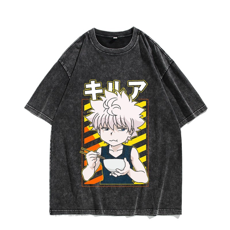 Hunter x Hunter Anime T-Shirt Short-Sleeve Summer Washed Distressed Hem 100% Cotton Loose-Fit Top Japanese Anime - CJ7642