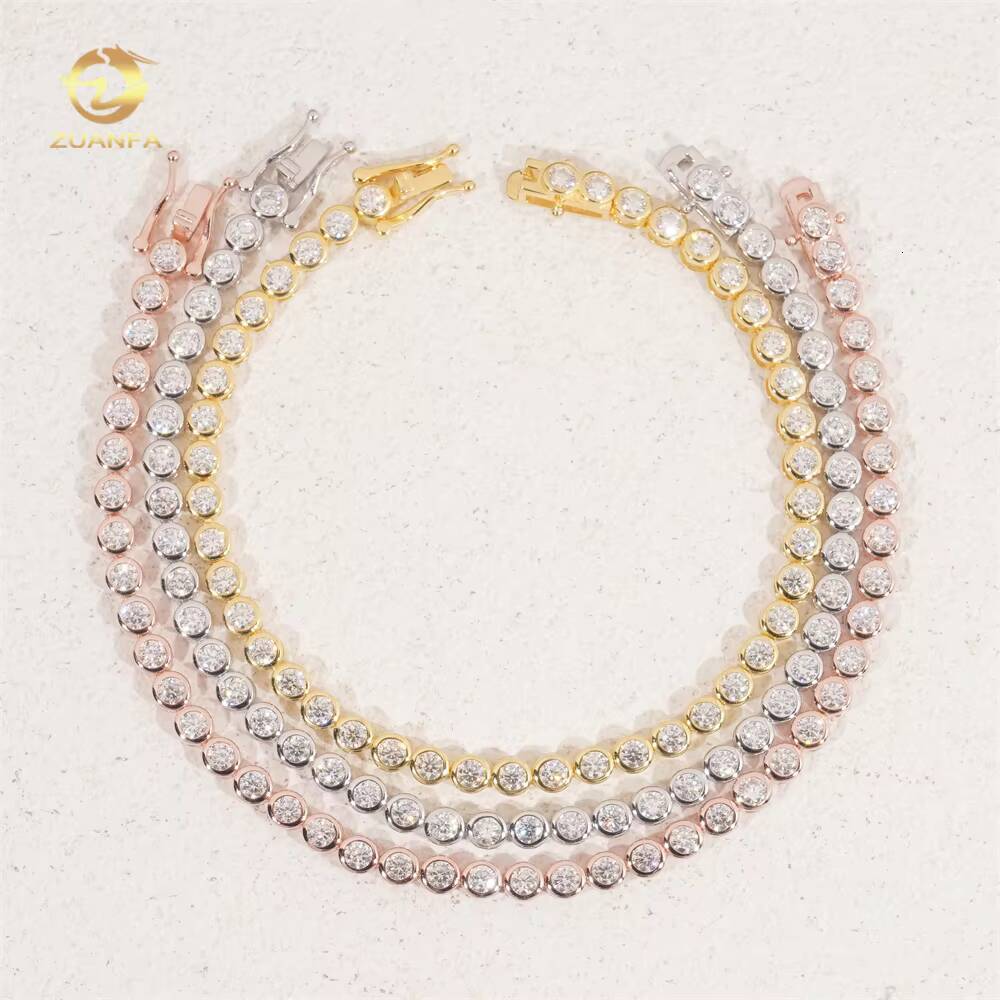 Wholesale Price Pass Diamond test 3mm 4mm Bezel Moissanite Tennis Bracelet Hip Hop 925 Moissanite Tennis Chain Tennis Necklace