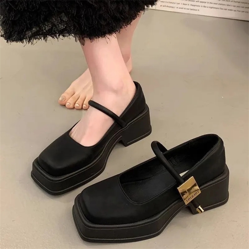 Woman Pumps Gothic Japanese Style Lolita Office Shoes For Women High Heels Mary Jane Square Toe On Heeled Fashion Leather Casual250418bj