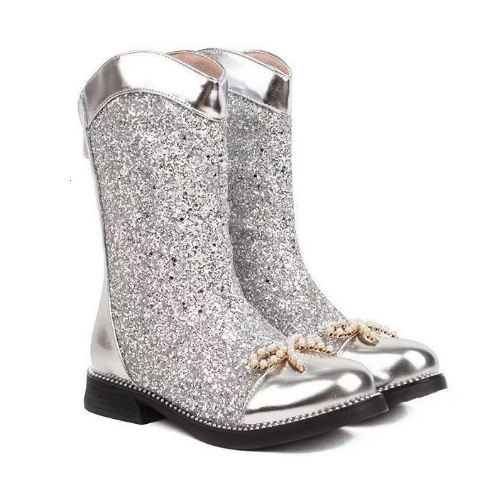 Autumn new children's boots bow low heel fashionable short boots casual sequin short boots girls' fashion walking boots designer shoes