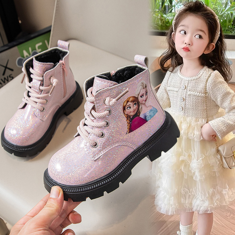 Autumn and winter girls' wool lined Martin boots, trendy princess boots, children's leather boots, non slip soft soled short boots, designer