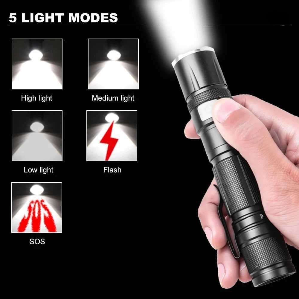 Portable LED Flashlight Telescopic Zoom Mini Torch Rechargable Super Bright Handlights Outdoor Waterproof Fishing Lantern Lamp D250928