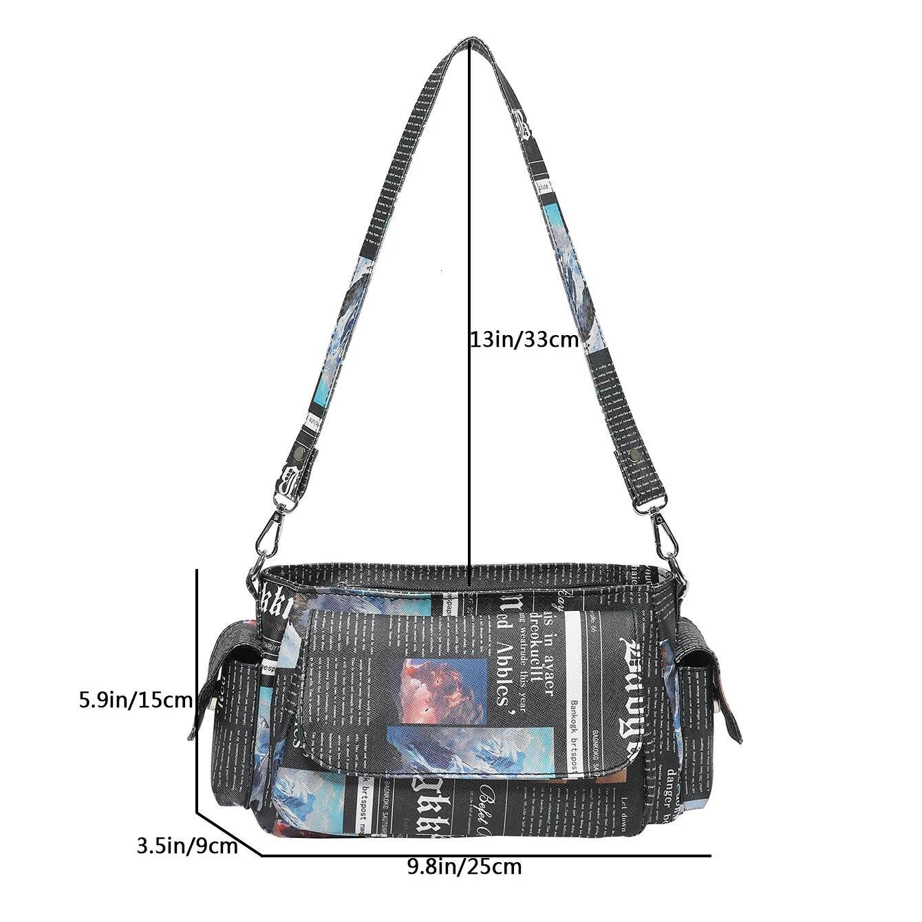 Newspaper Korean Style Shoulder Bag For Women Retro Letter Printing Pu Leather Underarm Handbag Shopper Armpit Purse high-quality