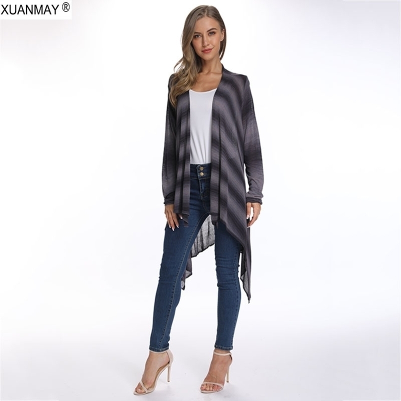 Women long Black Stripe cardigan Elegant Linen fabric Cardigan Sweater coat Spring Bohemia Women's Oversized Sweater Shawl 201031