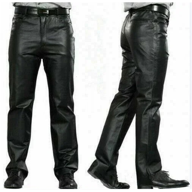Black leather pants mens fashion casual plus size motorcycle pants trousers mens PU leather jogging pants business 240712