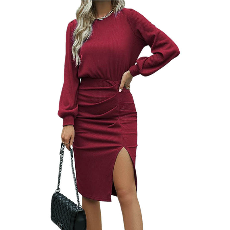 GK Dress For Women Contrast Fabric Evening Elegant Celebrity Party Dress OL Long Sleeve Crew Neck Bodycon Midi Dress 240420