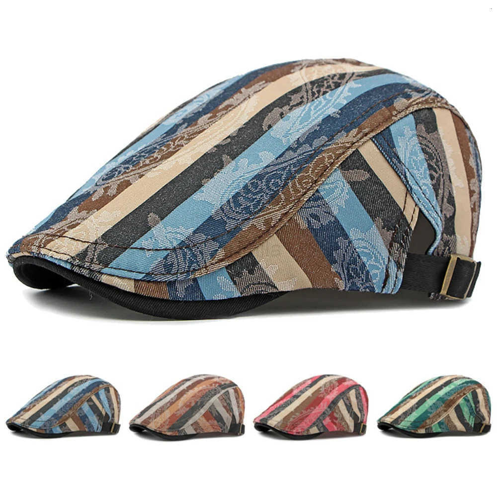 HT4339 Caps for Men Women Vintage Striped Adjustable Beret Cap Male Female Retro Artist Painter Beret Hat Spring Summer Flat Cap U250928