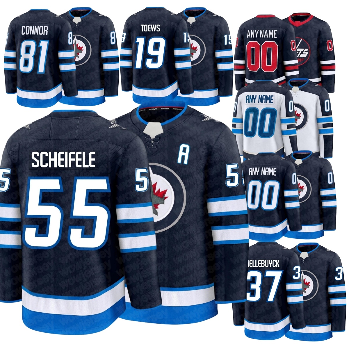 #55 Mark Scheifele winnipeg hockey jersey #19 Jonathan Toews Brayden Yager Adam Lowry Josh Morrissey Luke Schenn Nino Niederreiter Alex Iafallo Cole Perfetti jerseys