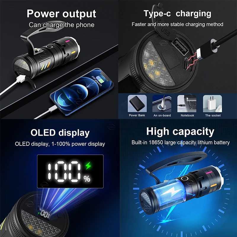 90000000LM 1000W Ultra Powerful LED Flashlight TypeC Rechargeable COB Torch Lamp Long Shot 6000M Tactical Light Fishing Camping D250928