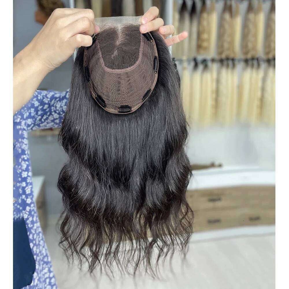 Virgin Human 8"X 8" Wefted 4X4 Inch HD Lace Base Topper Hairpiece Natural Wavy Hair Extensions With Clips Xiusiyuan2509
