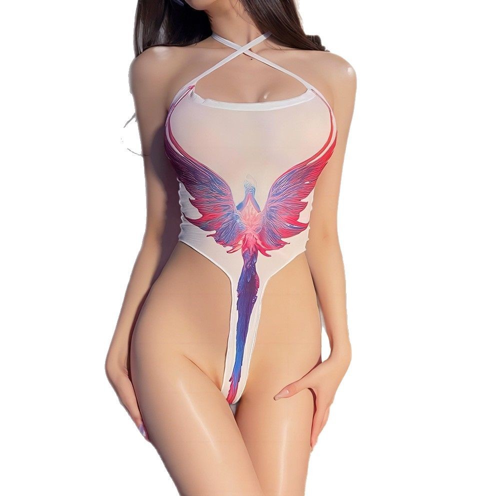 Designed specifically for women Sexy colorful printed Angel's Wings onesie underwear Erotic Lingerie Bodysuit Sleepwear For Women Comes nice Chri