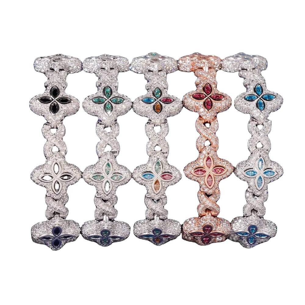 925 Silver European American HipHop Street Fashion Bracelet CrossBorder 15mm Explosion Color Cuban VVS Moissanite Bangle