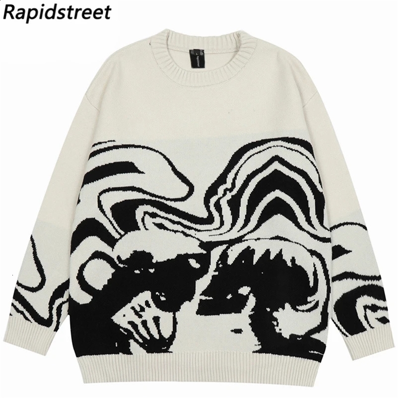 Vintage Knitted Sweater Streetwear Y2K Grunge Hip Hop Skull Skeleton Jumping Mens Harajuku Casual Punk Gothic Pullover Unisex 240924