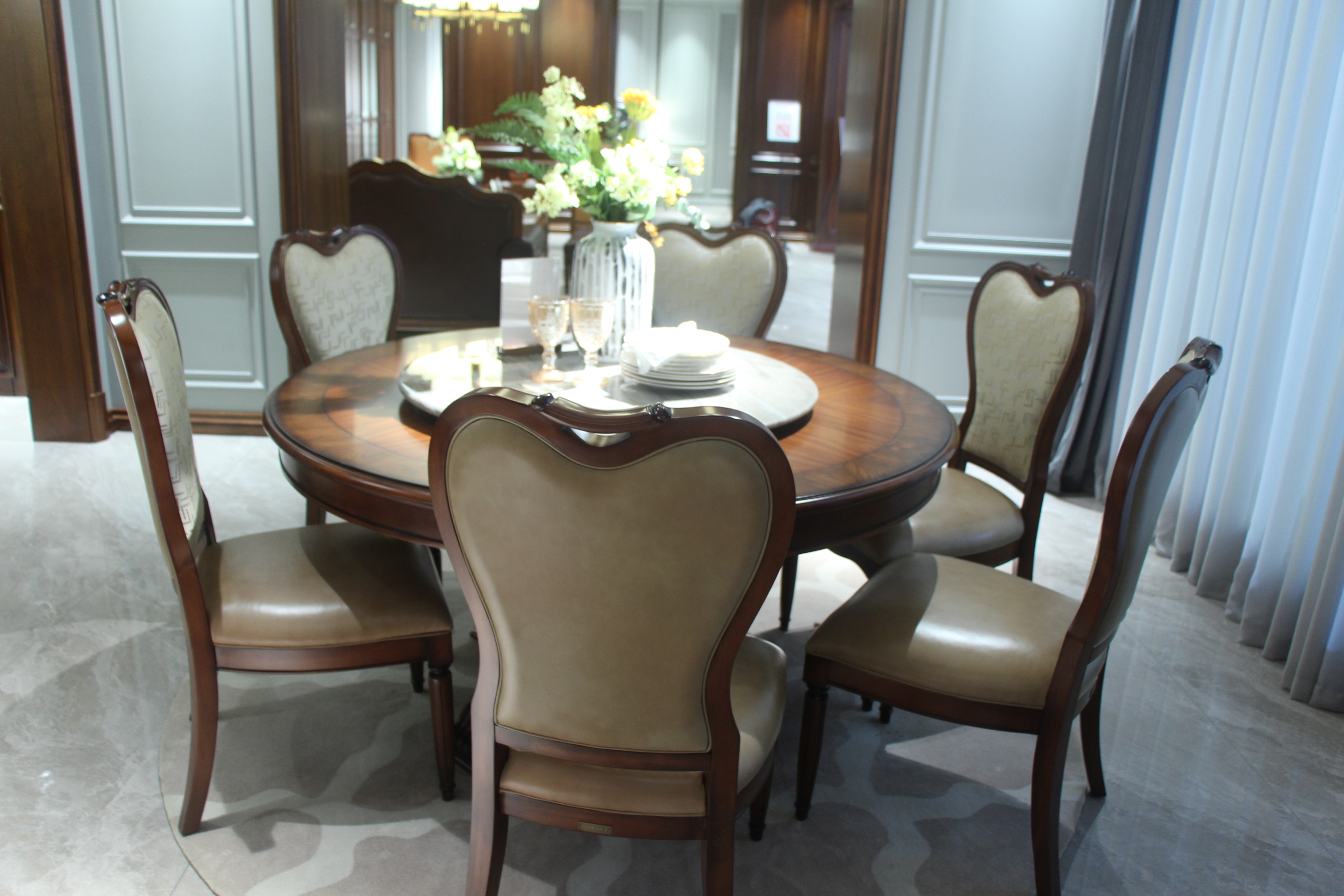 Zhongzhixin Designer Solid Wood Dining Table & Luxury Leather Dining Chair Set, American Style, for Dining Room