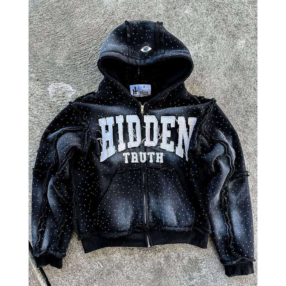 High Street Hooded Zipper Sweatshirt Loose Unisex Embroidered Hoodie Autumn Winter Style