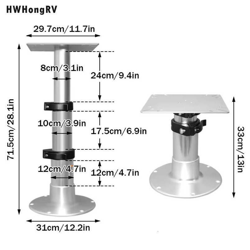 HWHongRV Pneumatic Adjustable Table Seat Bracket, Suitable for RV Caravan Yacht Family 3-Level Height Adjustment