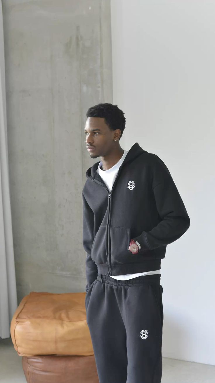 Men's Tracksuits European And American Retro Men Suit Letter Embroidered Zipper Hoodie Women Fashionable Casual Loose Grey Straight Pants
