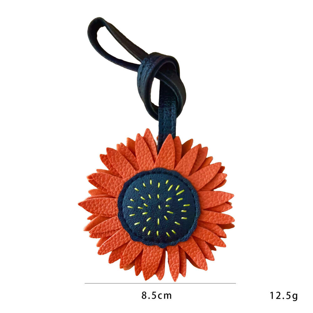 Handmade Small Daisy Sunflower Leather Bag Pendant Women's Keychain Accessory
