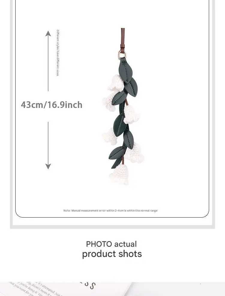 Luxury White lily of the valley bag charm handmade Cowhide woven flower pendant knitted highend Flower Shaped bag accessories Y250928as
