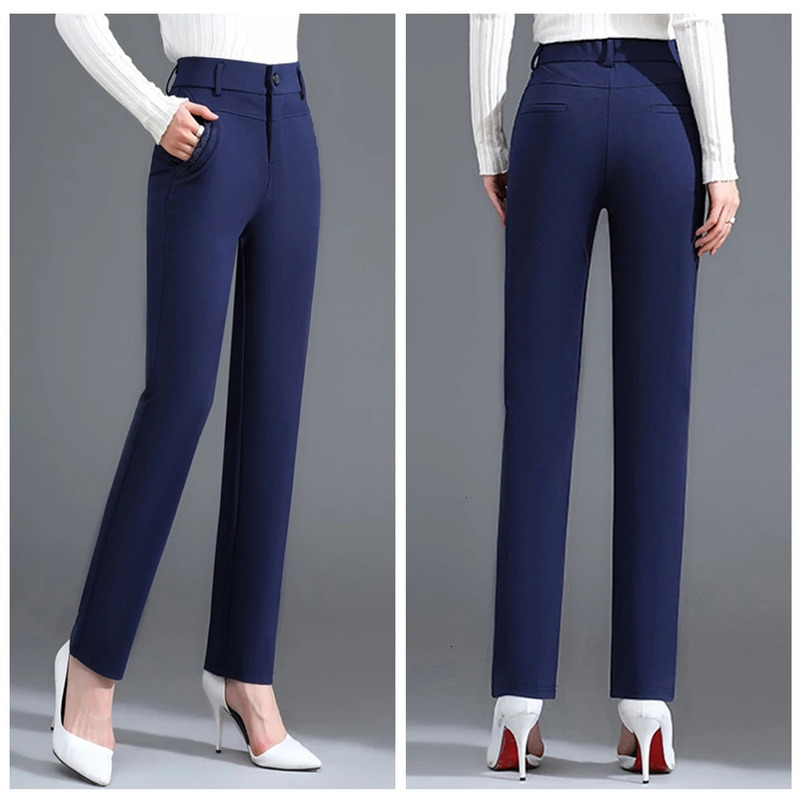 Blue High Waist Straight Tube Pants Womens Loose Spring Autumn Narrow Fit Slim Drop Feel Suit Plus Size Long M5XL 250306
