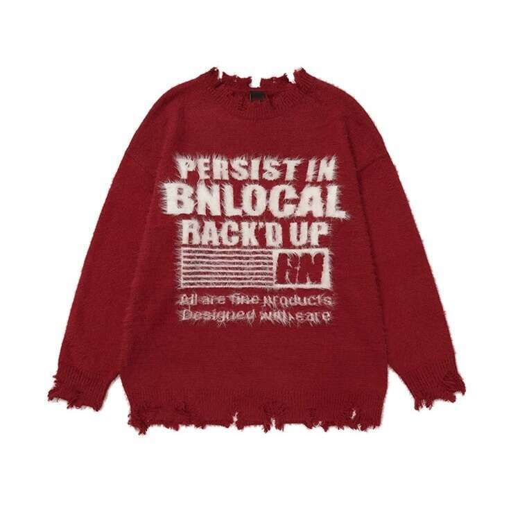 American Style Fashion Letter Sweater Autumn Loose Ins Trend Brand Street Irregular Frayed Knitwear