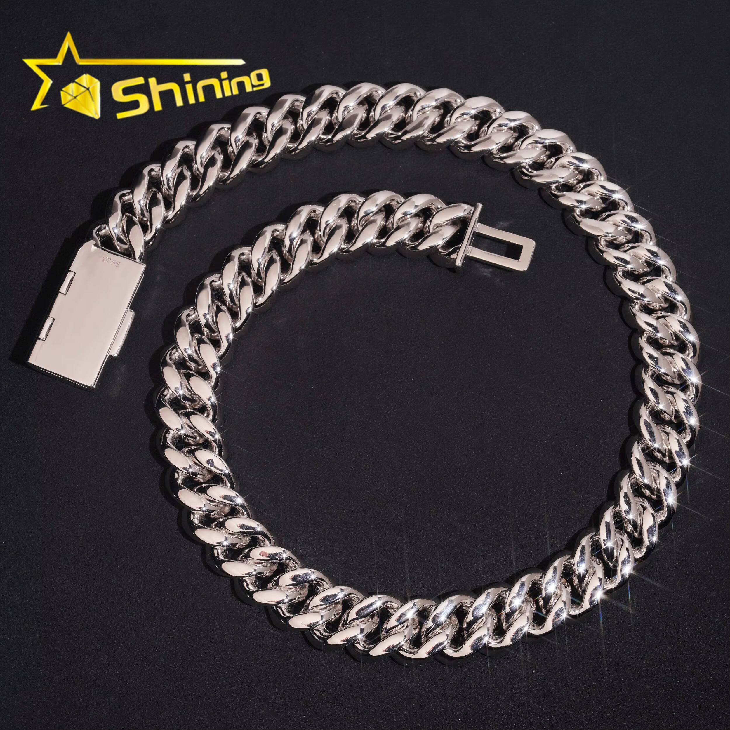Hot Sale Fine Jewelry Pass Diamond Tester 925 Silver 18mm GRA Certified Moissanite Cuban Link Chain